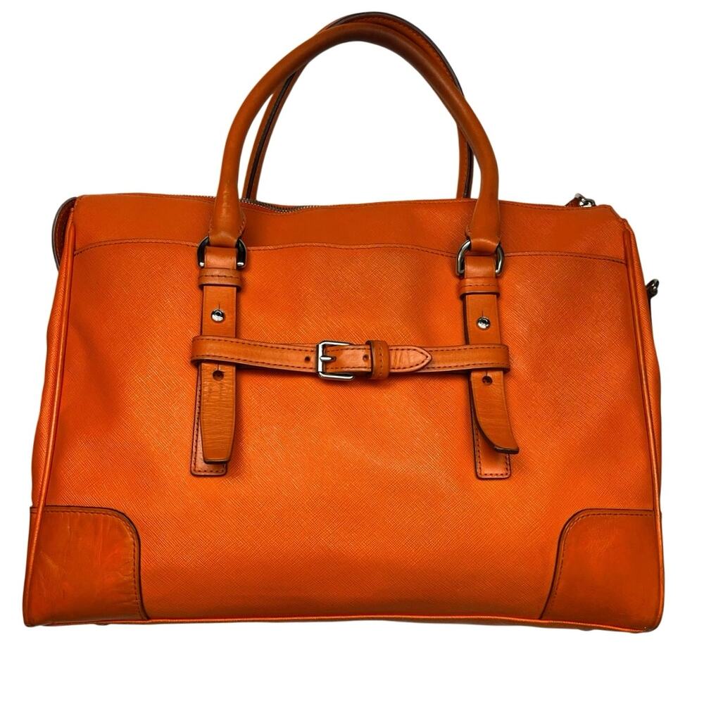 VGUC – TUMI Voyageur Large Tangerine Textured Leather Briefcase 73126TNG - Picture 2 of 11